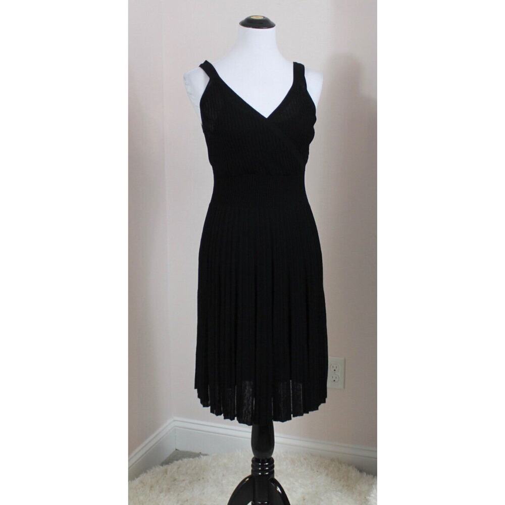 EILEEN FISHER Sz XS Black Refined Viscose Pleat Surplice Dress NWT - Picture 7 of 8